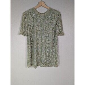 Vintage Brilliante By J.A. Beaded Lace Top Green Pearls Sequins Sz S Holiday N90